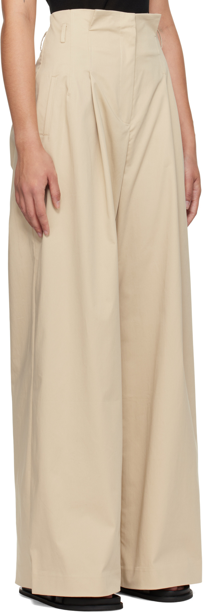 St Agni Cotton Paperbag Waist Trousers In Neutral