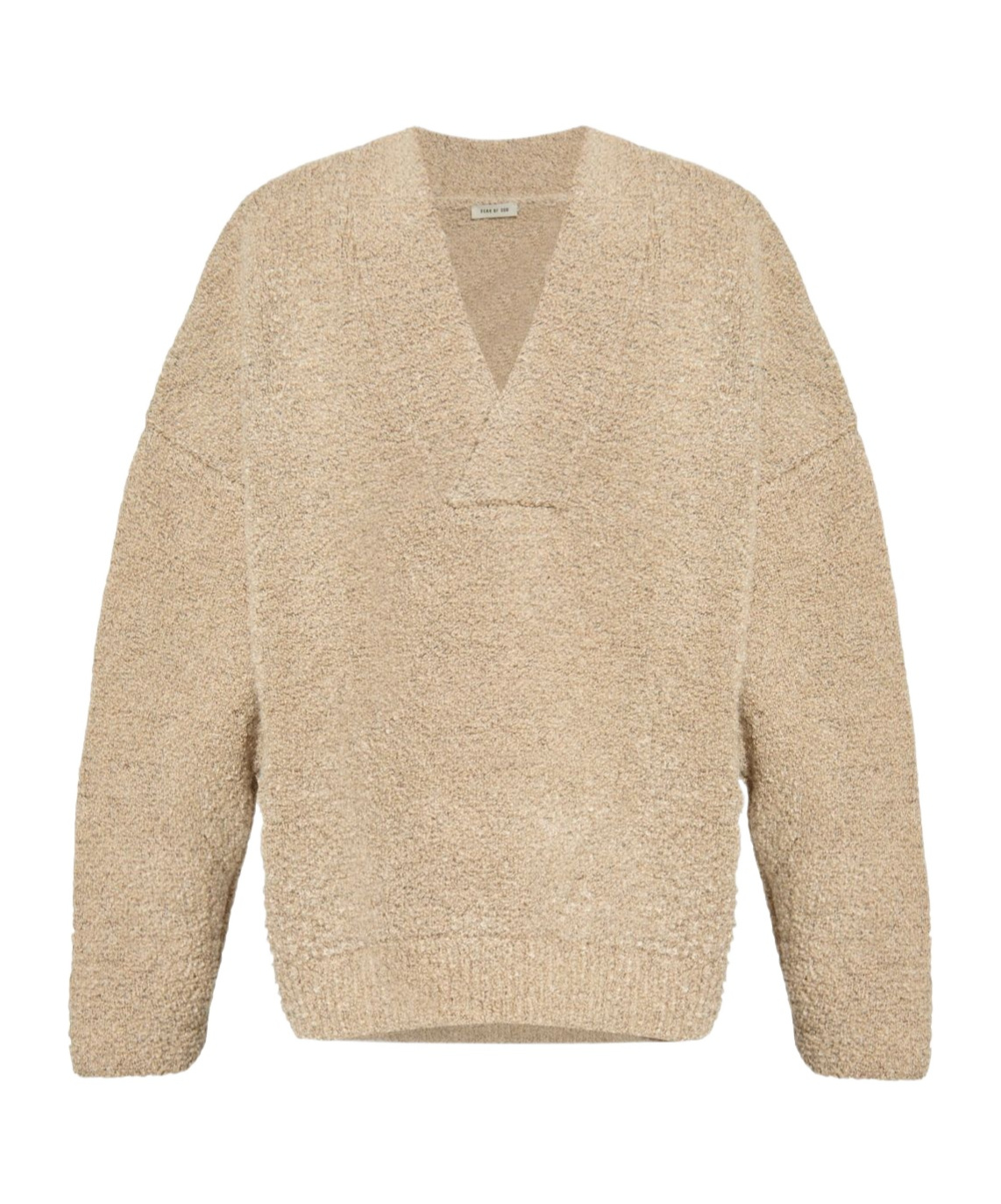 Fear Of God Textured V-neck Sweater With Ribbed Accents In Neutral