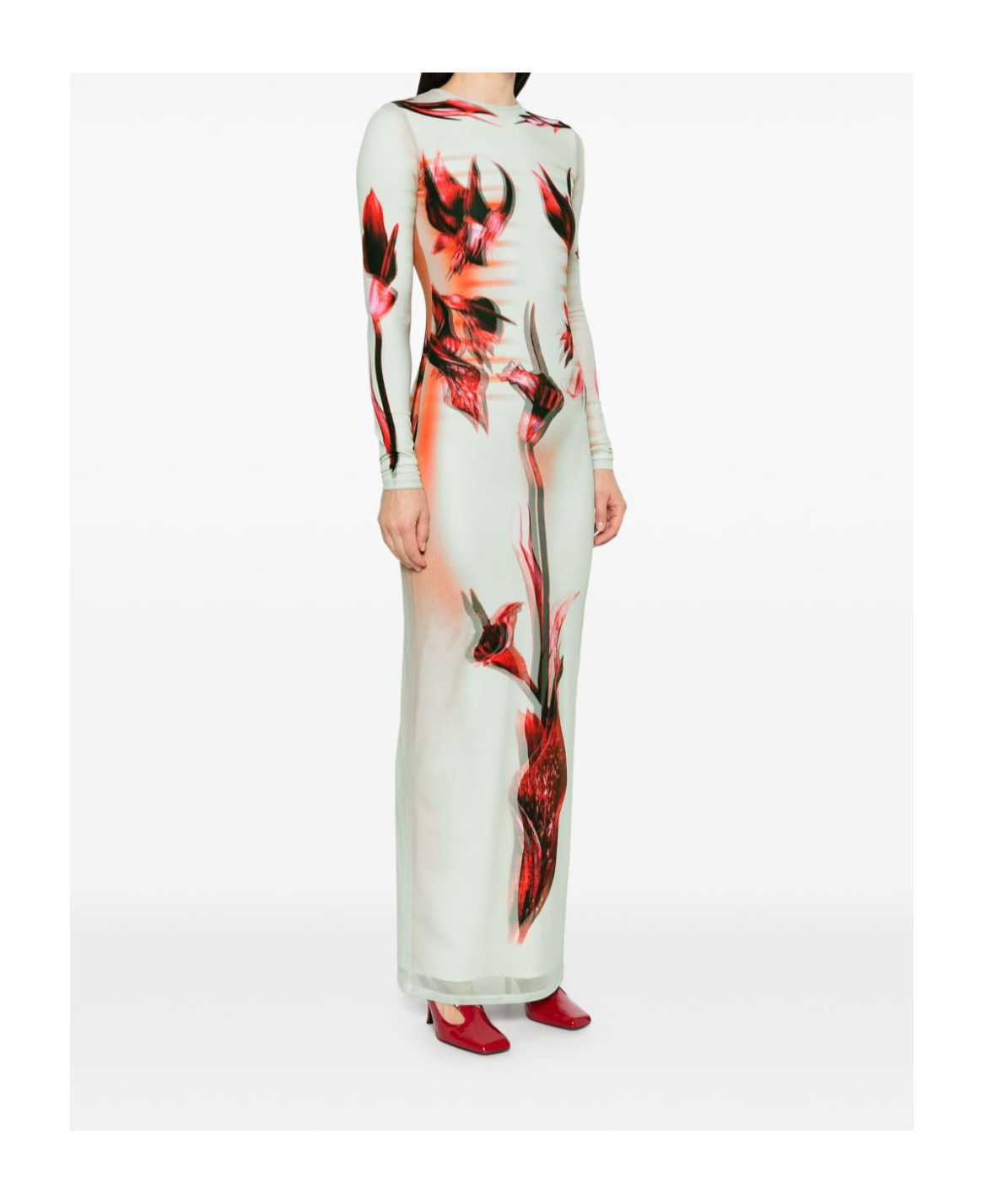 Shop Jean Paul Gaultier Double-layered Printed Maxi Dress In White