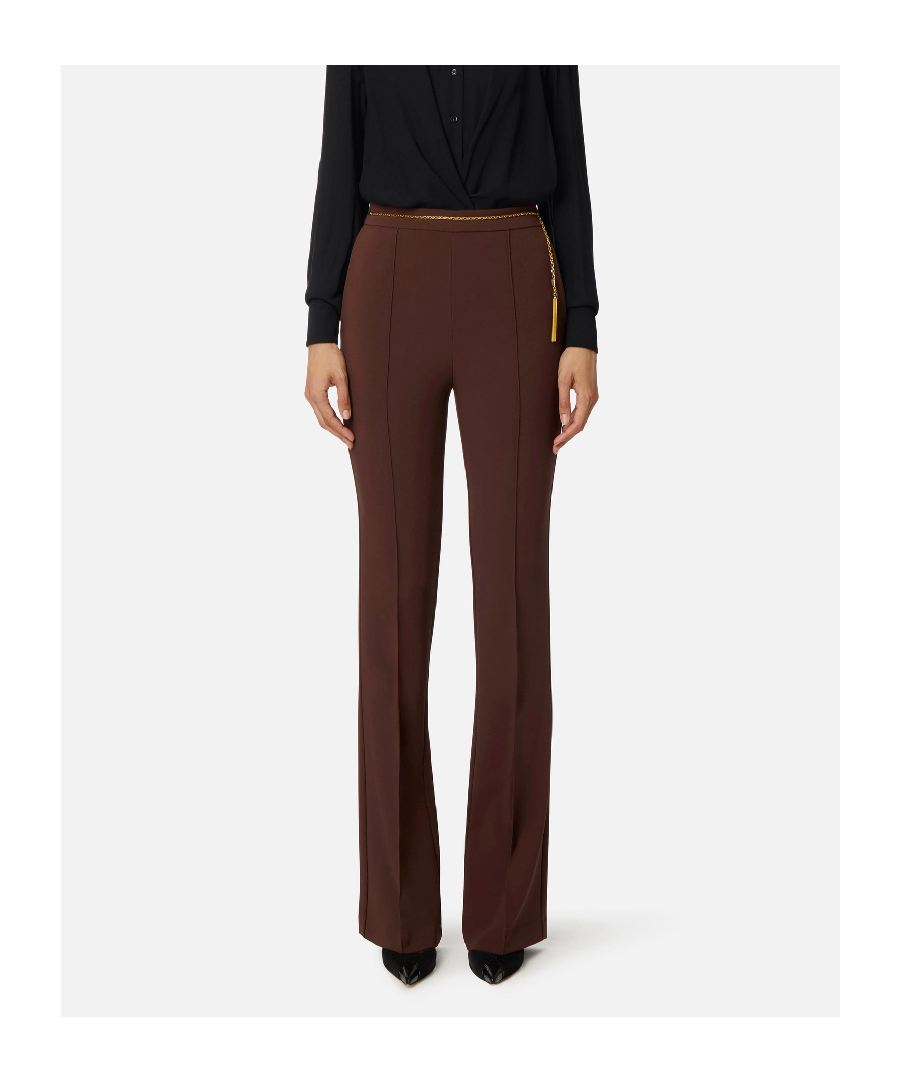 Elisabetta Franchi Chain-embellished Trousers In Brown
