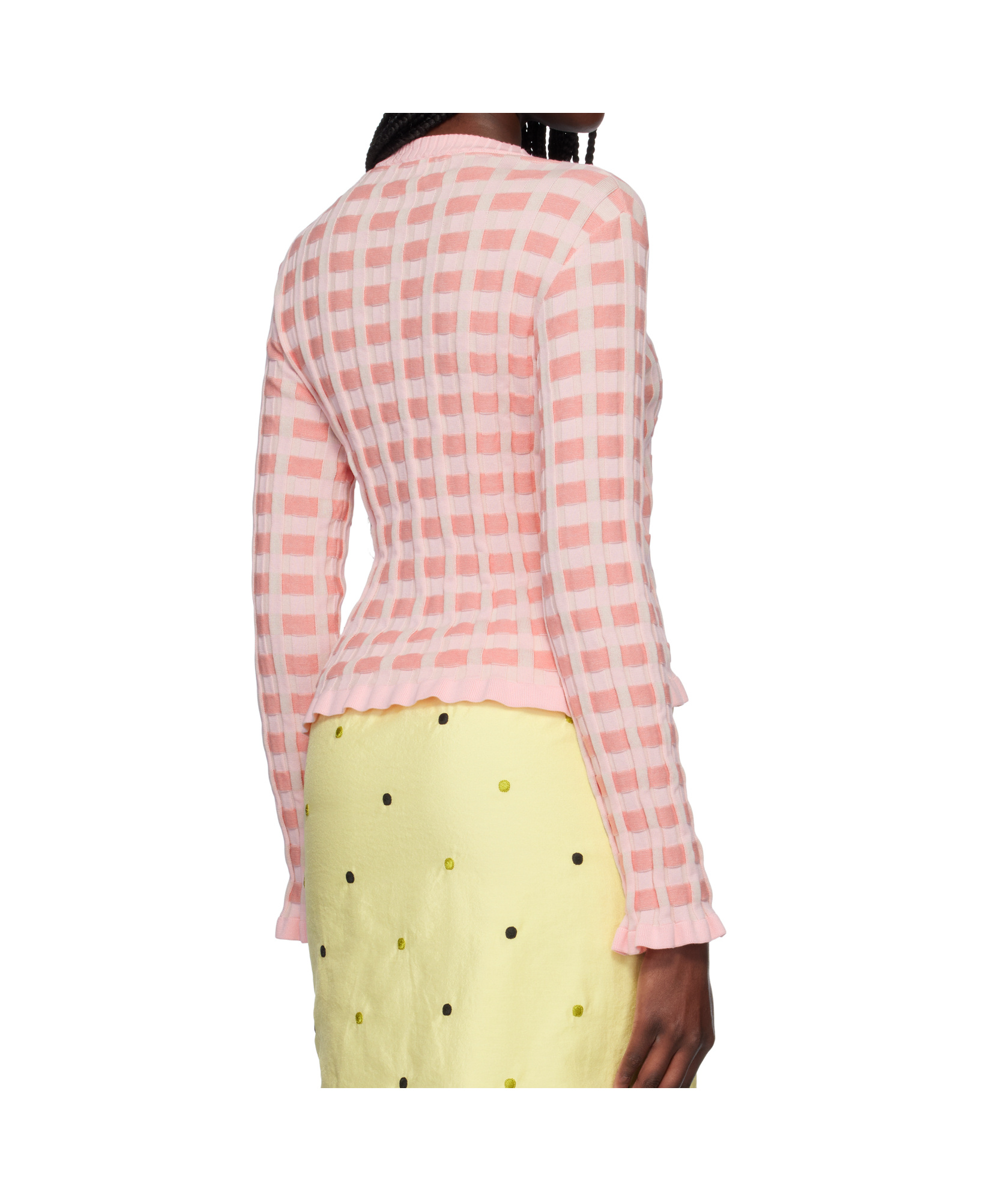 Shop Maison Kitsuné Checked Ribbed Cardigan In Pink
