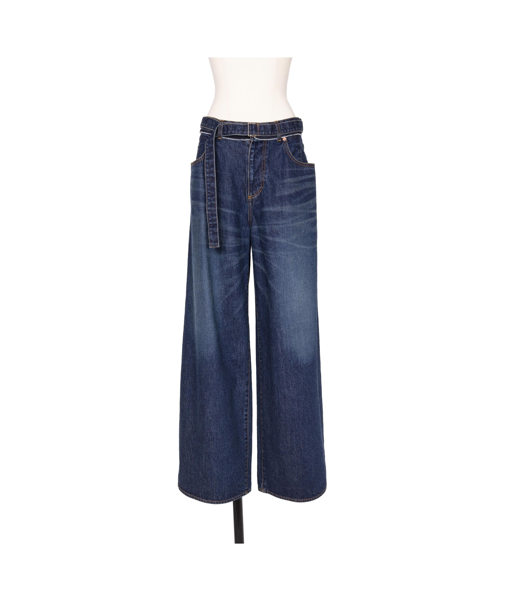 Sacai Belted High-rise Wide-leg Jeans In Blue