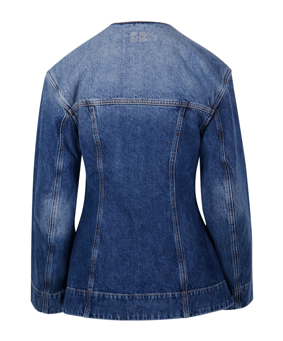 Ganni Blue Sparkle Denim Blazer In Blue