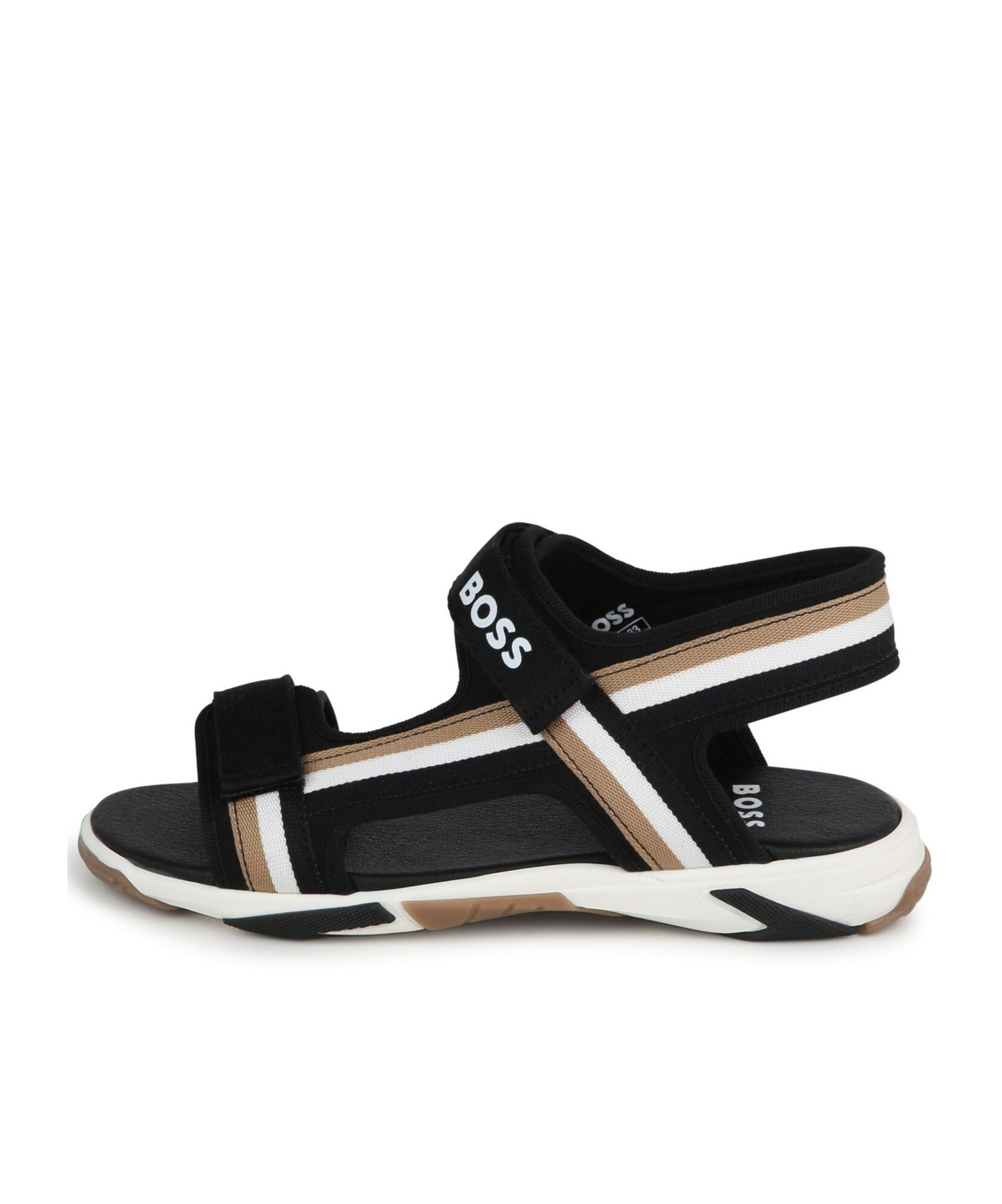 Hugo Boss Stripe-detail Touch-strap Sandals In Black