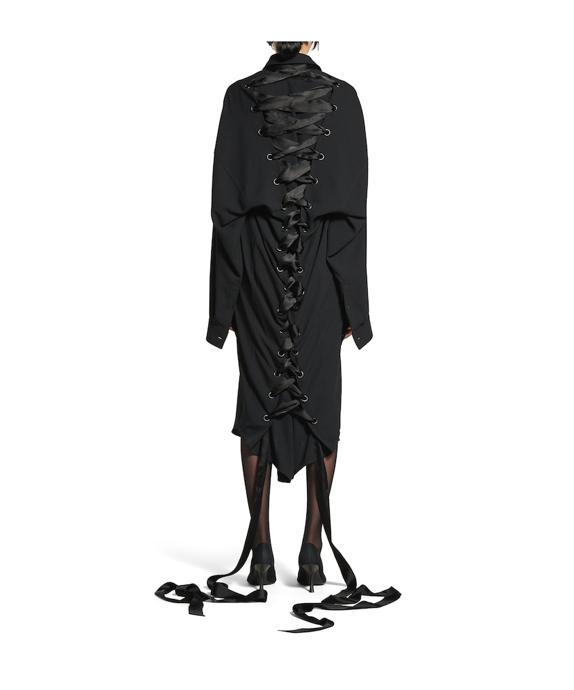 Balenciaga Black Shirt Dress With Intertwined Ribbons In Black