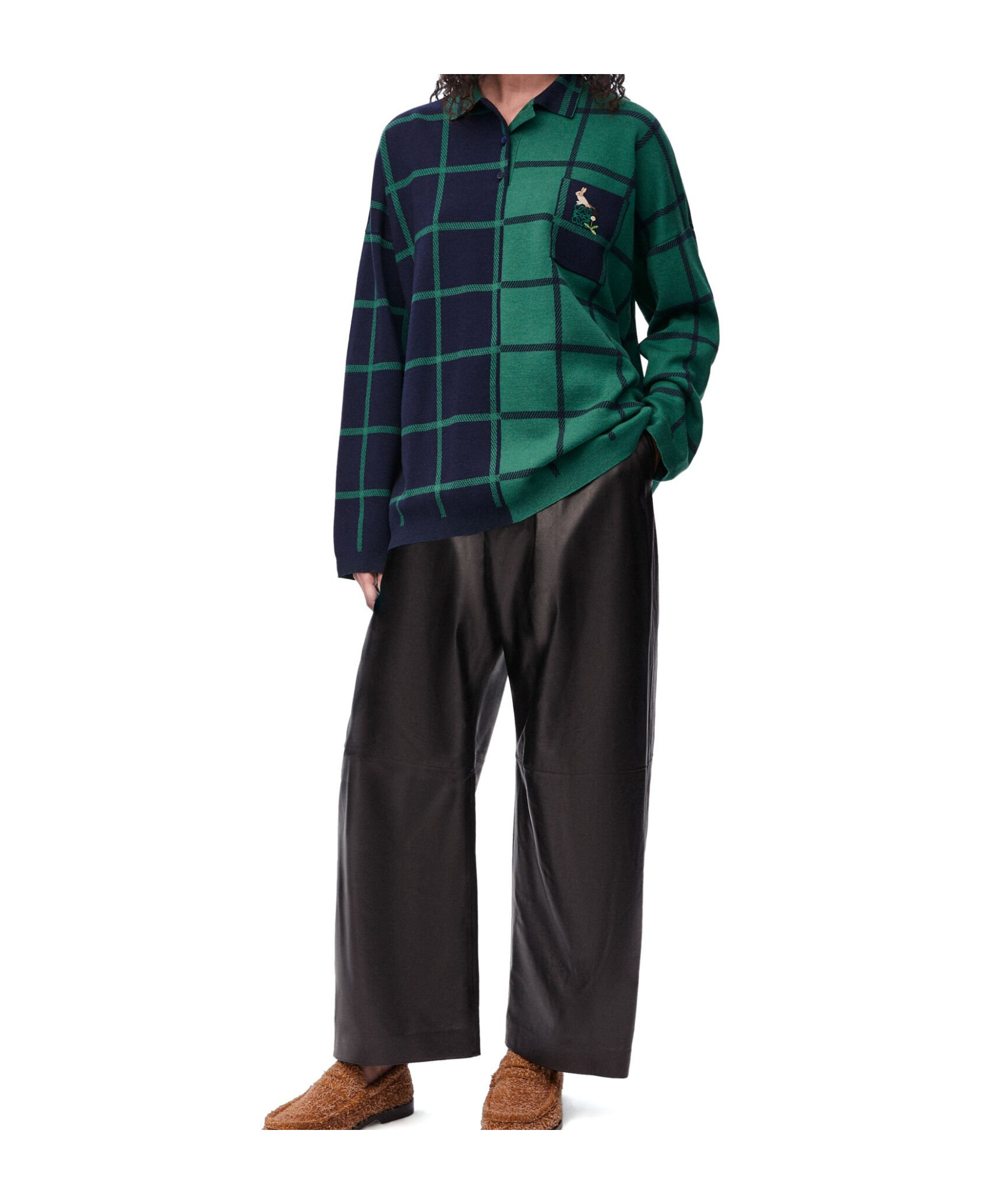 Loewe Long-sleeved Wool Polo Shirt In Black