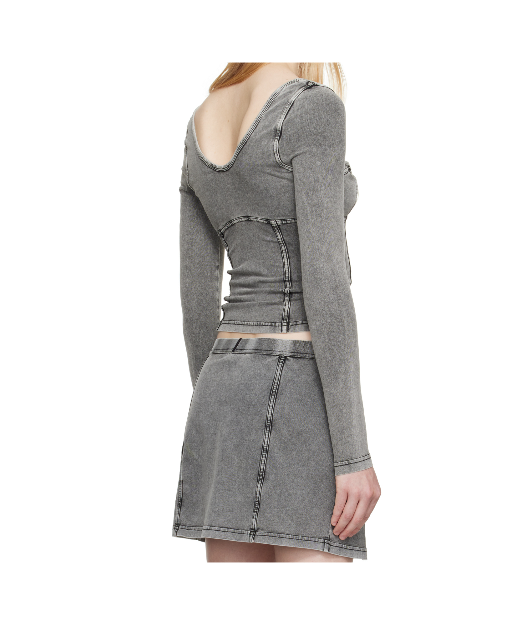 Diesel T-elin Long-sleeve Top With Denim Effect In Grey