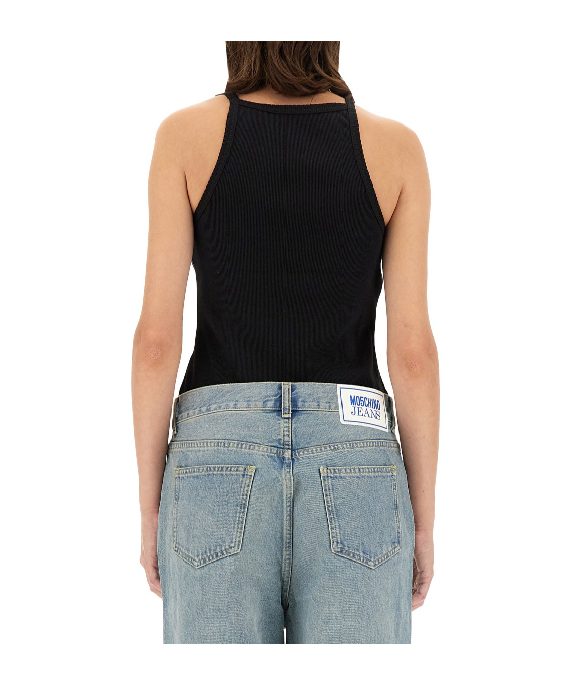 Moschino Jeans Tank Top With Logo In Gray