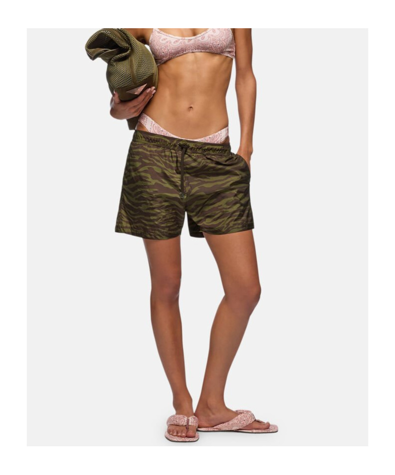 Attico Dark Green And Dark Brown Short Pant In Multi