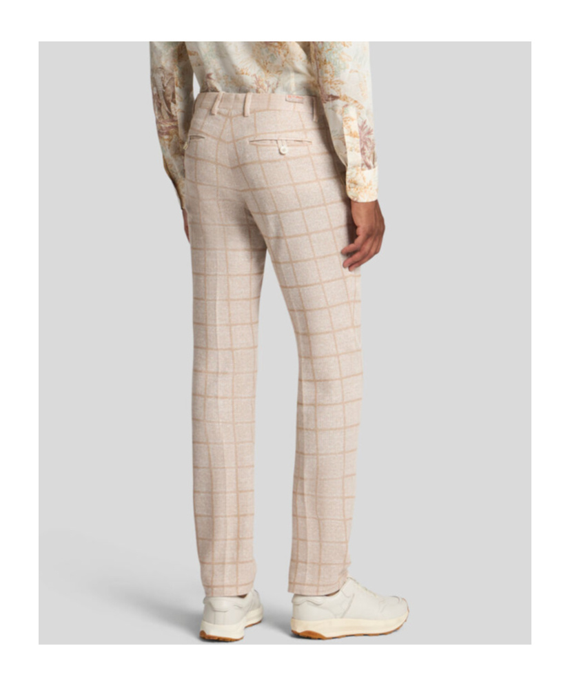 Etro Check Linen-blend Trousers In Nude