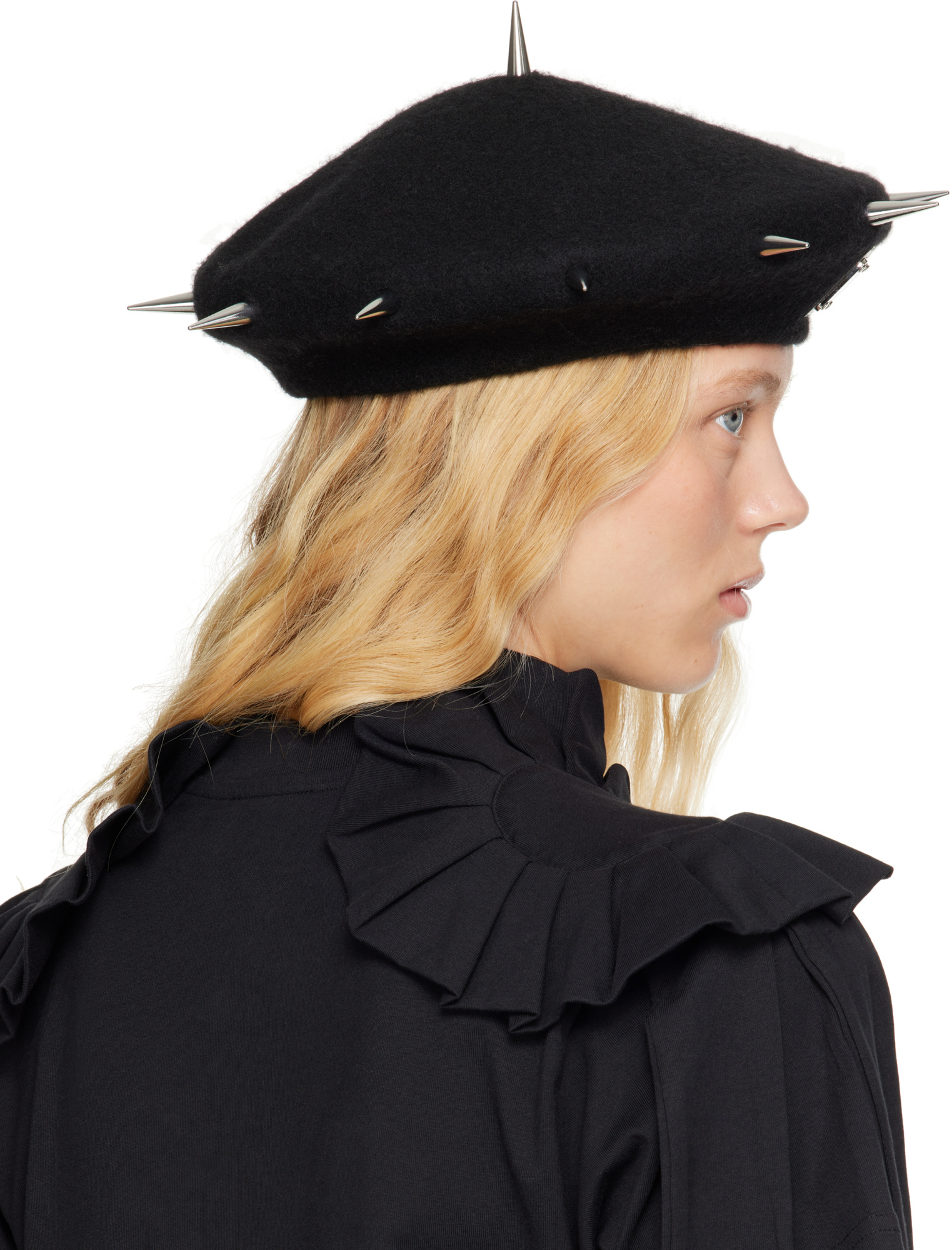 Charles Jeffrrey Loverboy Spiked Beret In Black