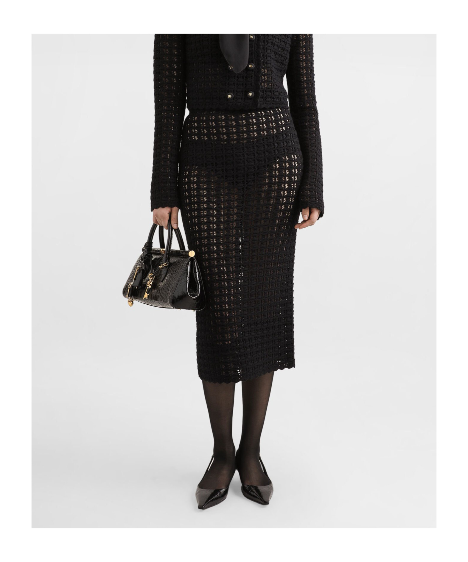 Dolce & Gabbana Central Split-hem Wool Midi Pencil Skirt In Black