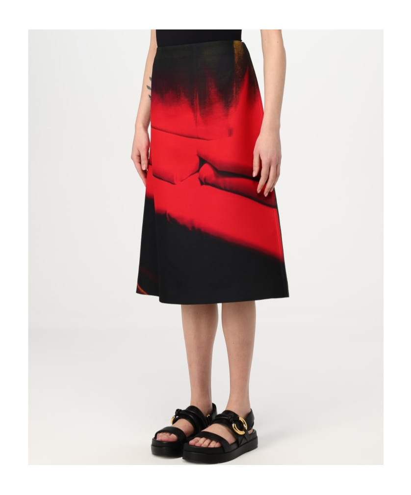 Jil Sander Abstract Straight Ruched Midi Skirt In Red