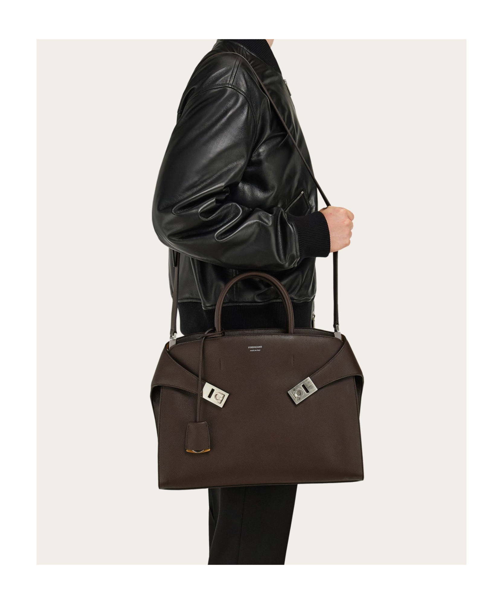 Ferragamo Hug Briefcase In Black