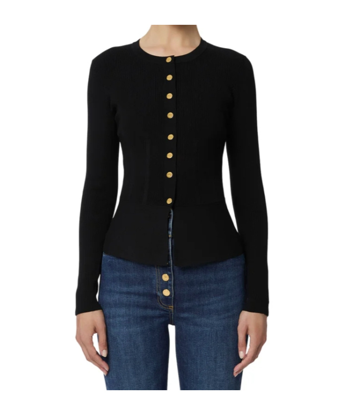 Elisabetta Franchi Fitted Cardigan With Gold Button Cuffs In Black