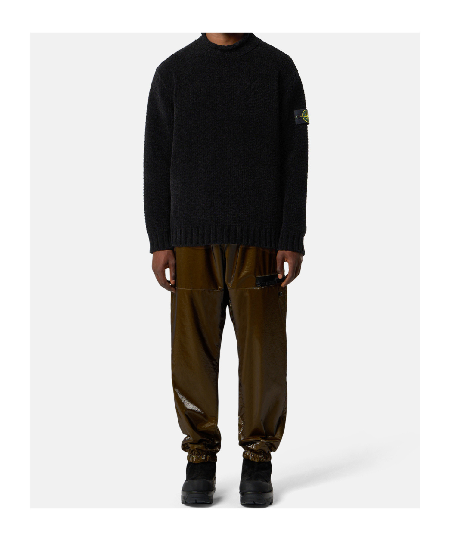 Stone Island Lightweight Wool Crew Neck Sweater With Raglan Sleeves Clothing In Black