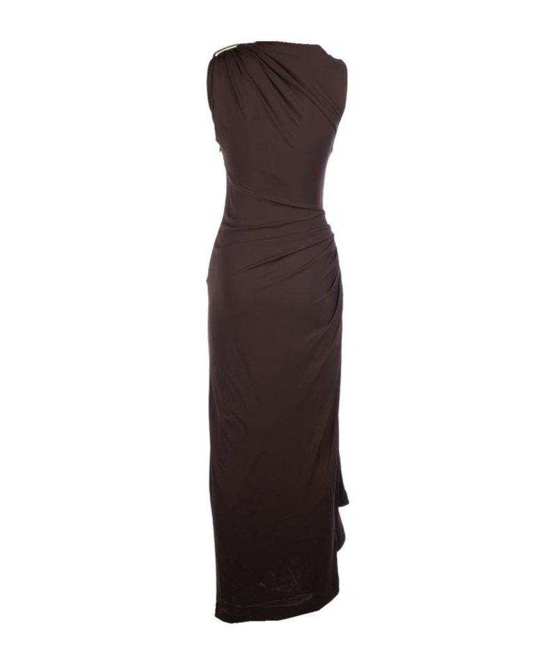 Bottega Veneta Draped Metallic One Shoulder Ruched Dress In Brown