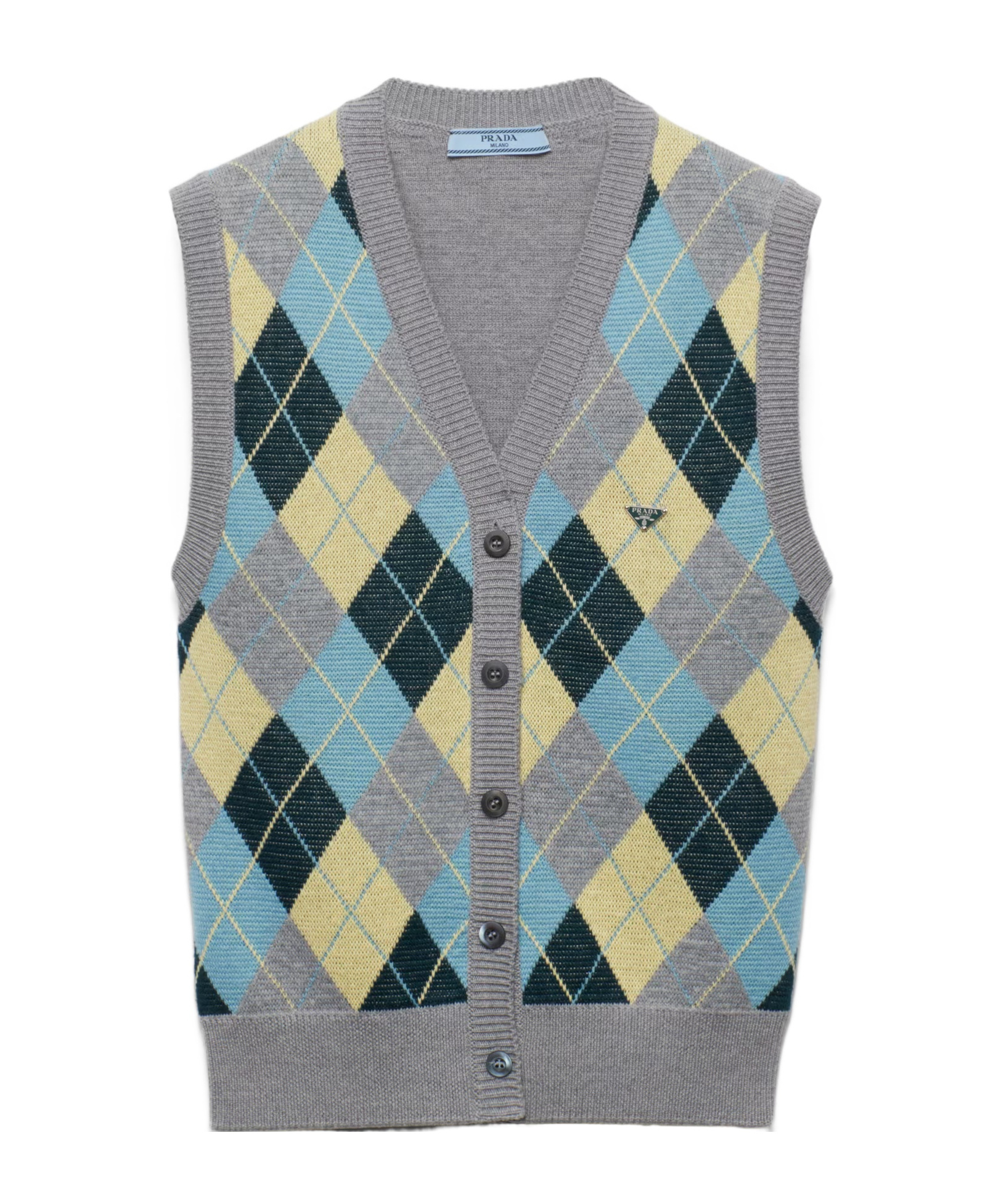 Prada Argyle-intarsia Wool Vest In Gray