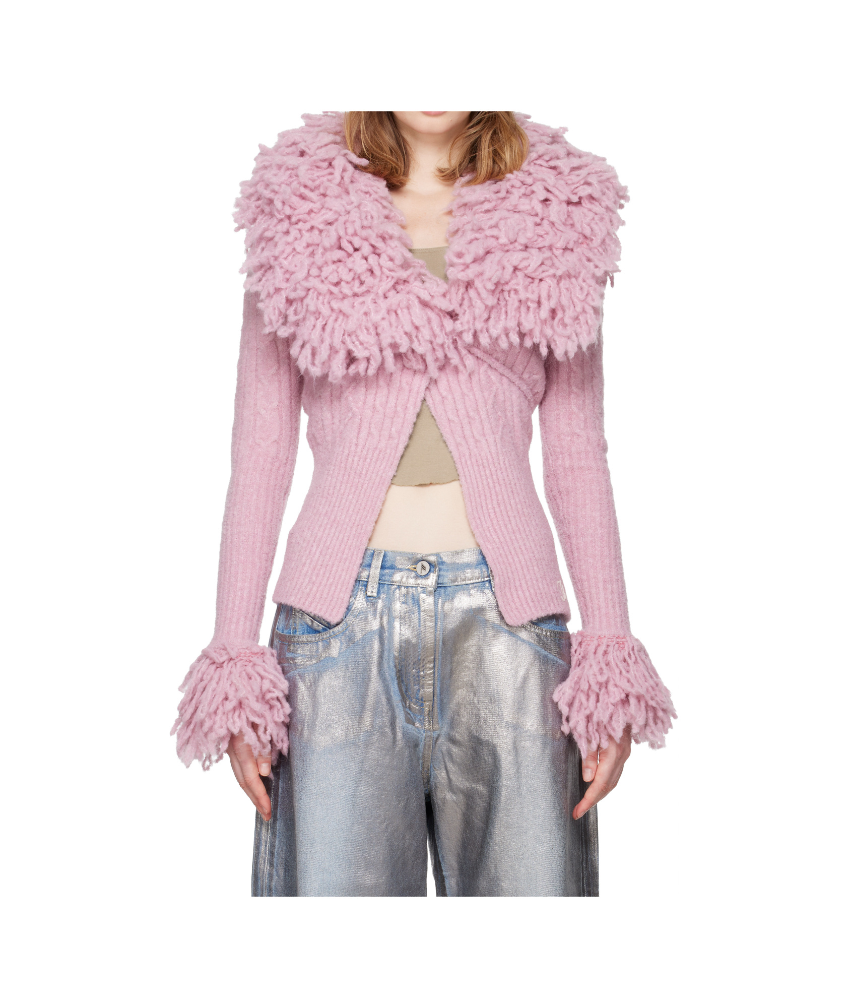 Attico Cable-knit Cardigan In Pink