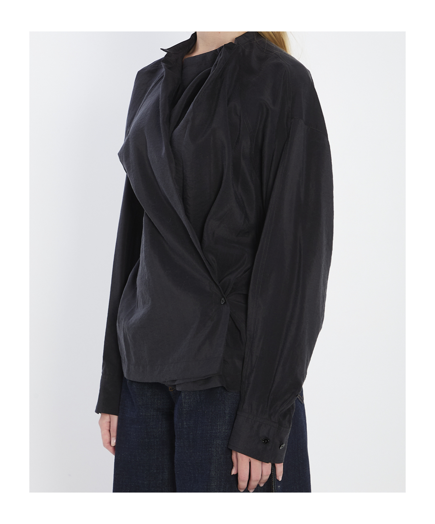 Lemaire Draped Crewneck Top Featuring Pleats In Black