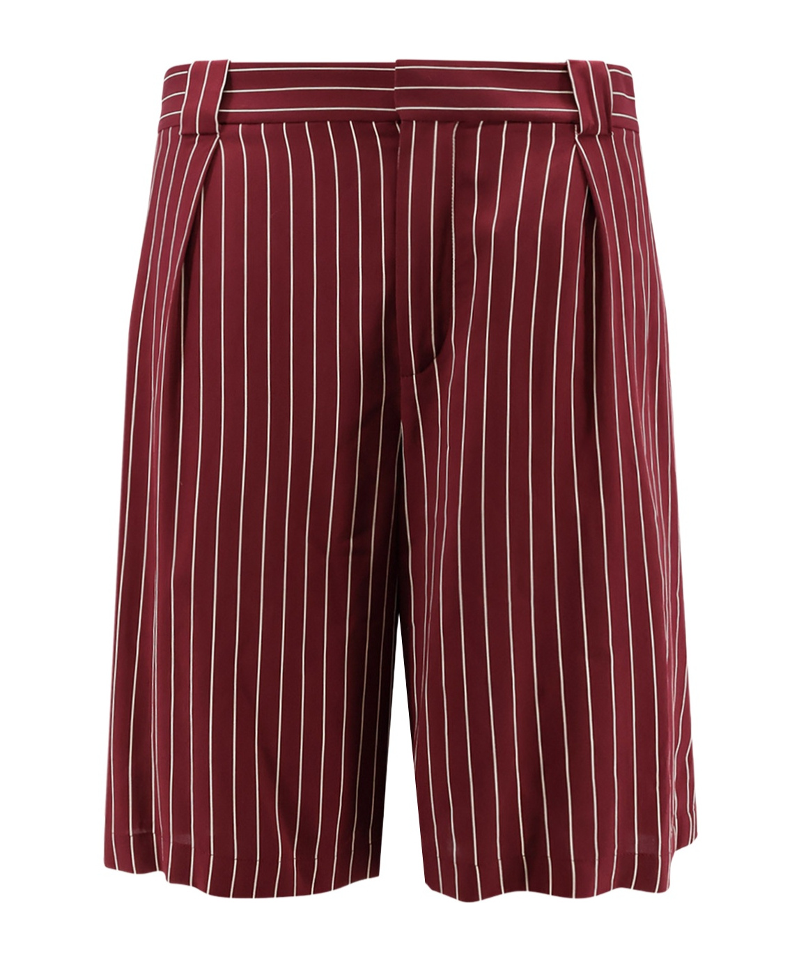 Saint Laurent Men Viscose Shorts With Pinstripe Motif In Burgundy