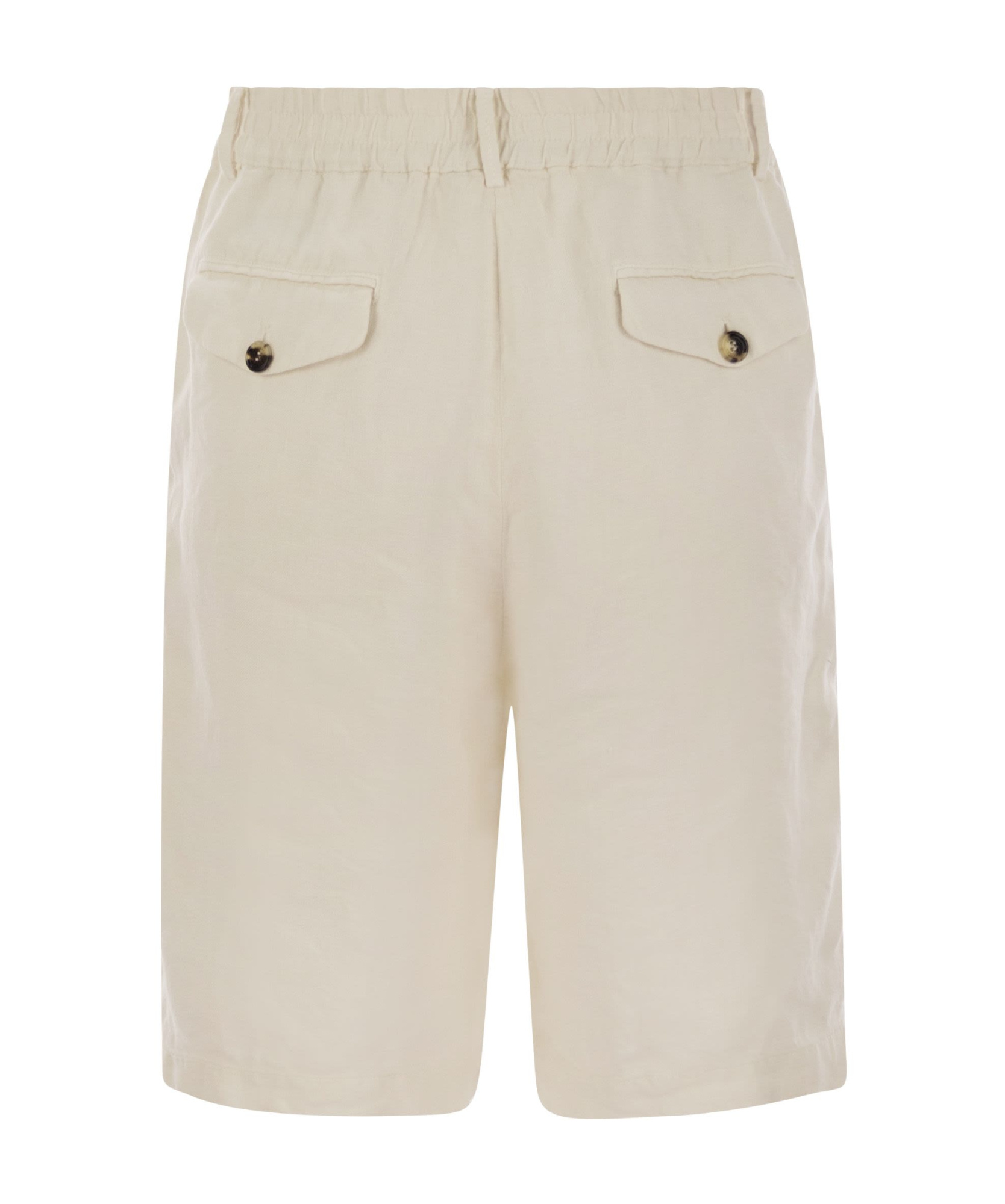 Brunello Cucinelli Classic Bermuda Shorts In Lightweight Linen Canvas In Nude
