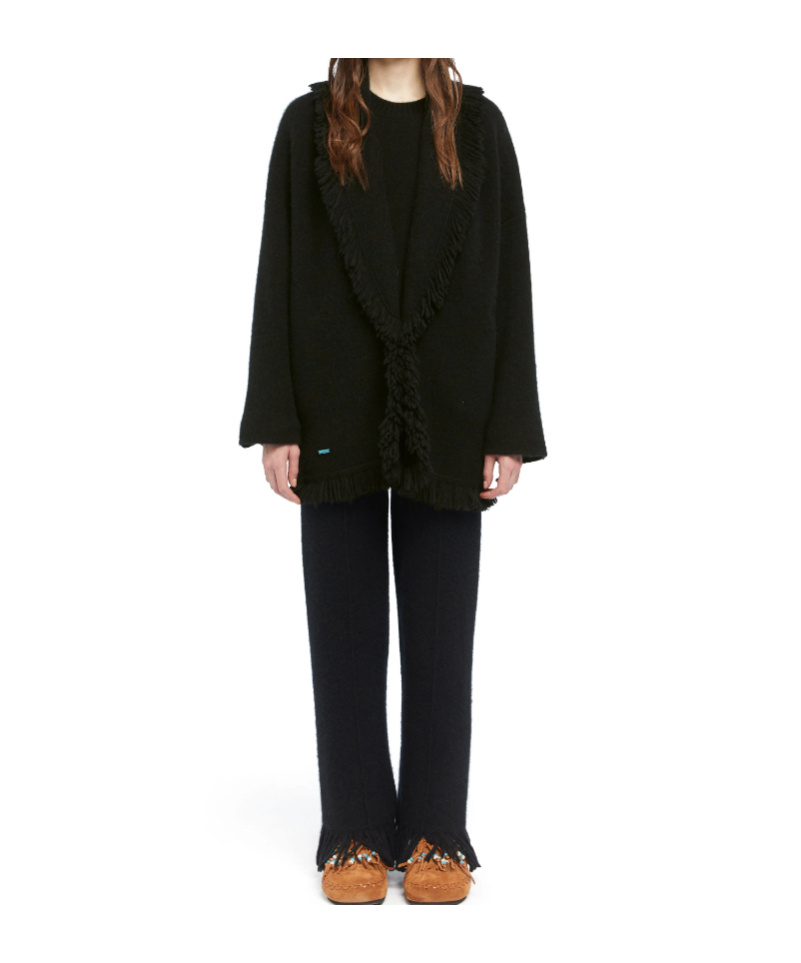 Alanui Luxe Fringed Long Shawl Collar Knitwear In Black
