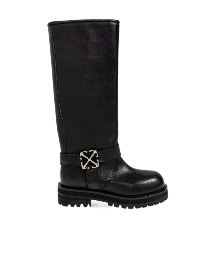 Off-white Round Toe Boots In Black