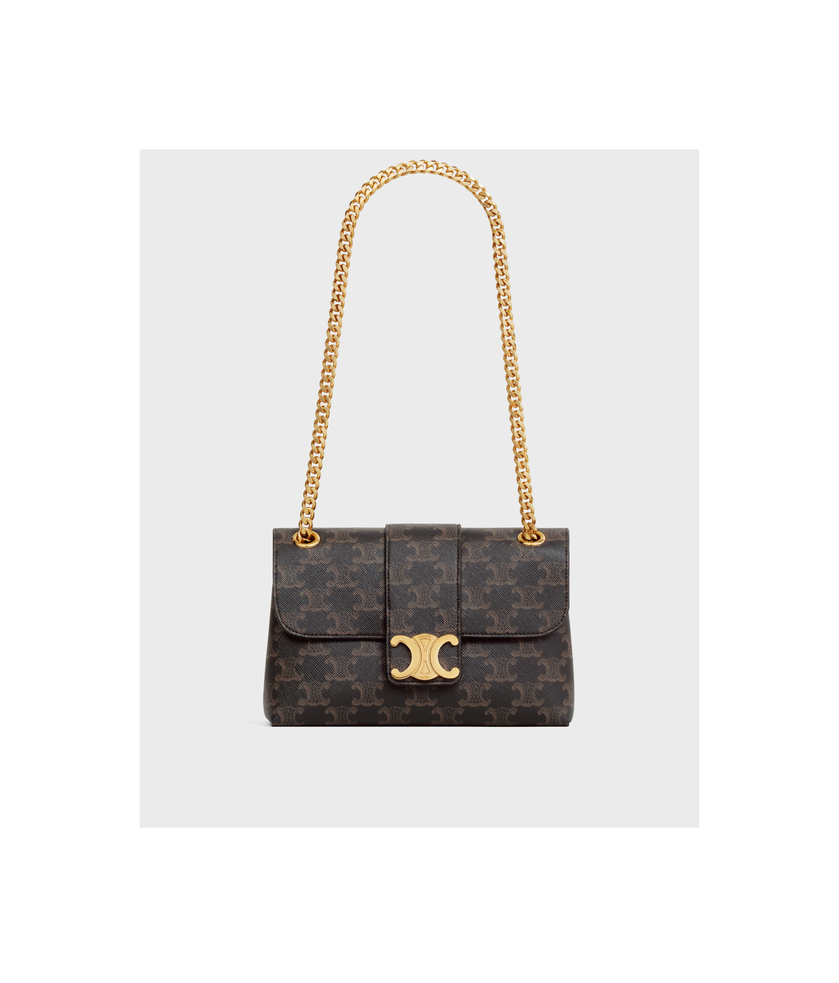 Celine Medium Tilly Bag In Triomphe Canvas And Calfskin In Brown