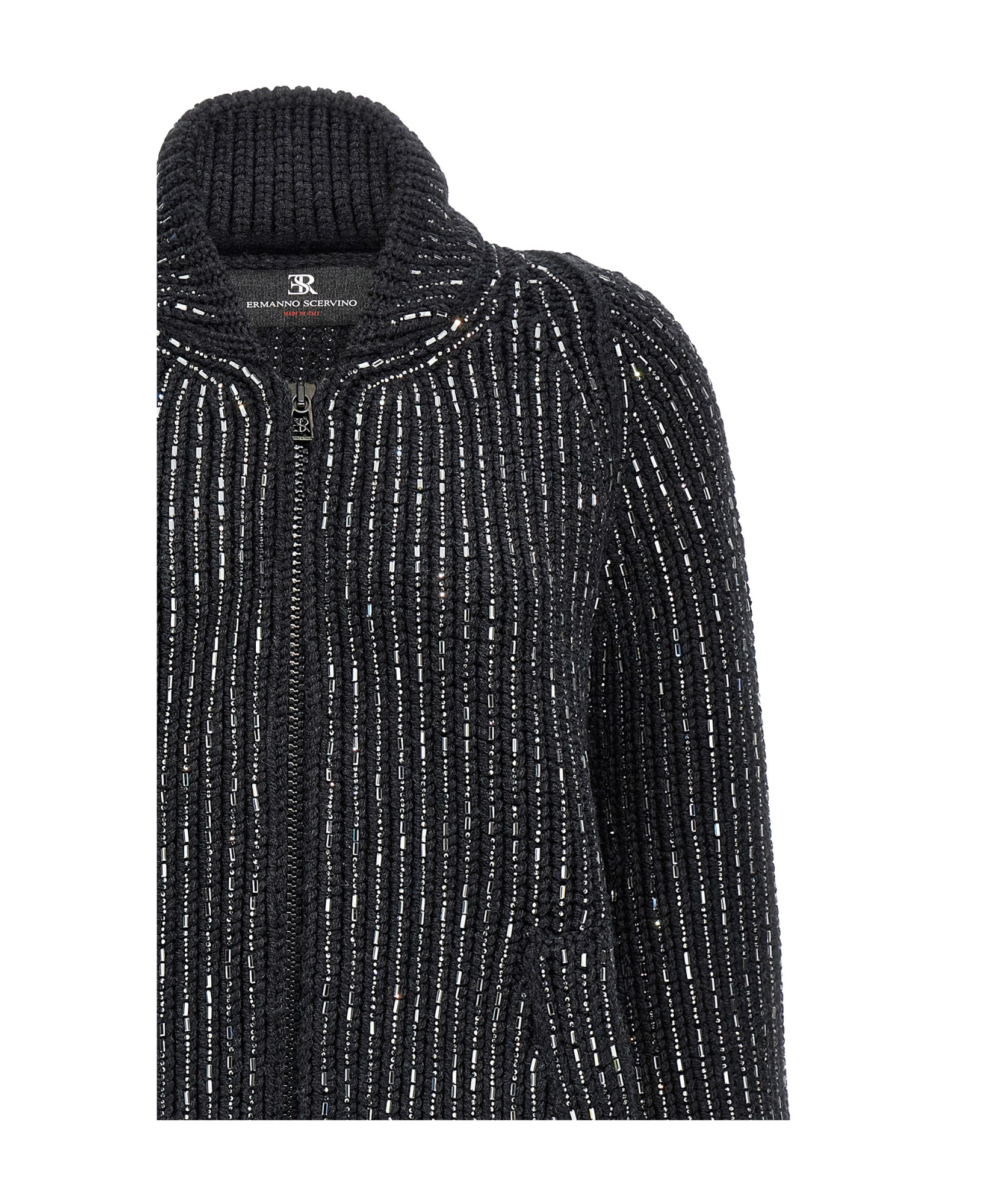 Ermanno Scervino Rhinestone-embellished Merino Wool Knit Cardigan In Black