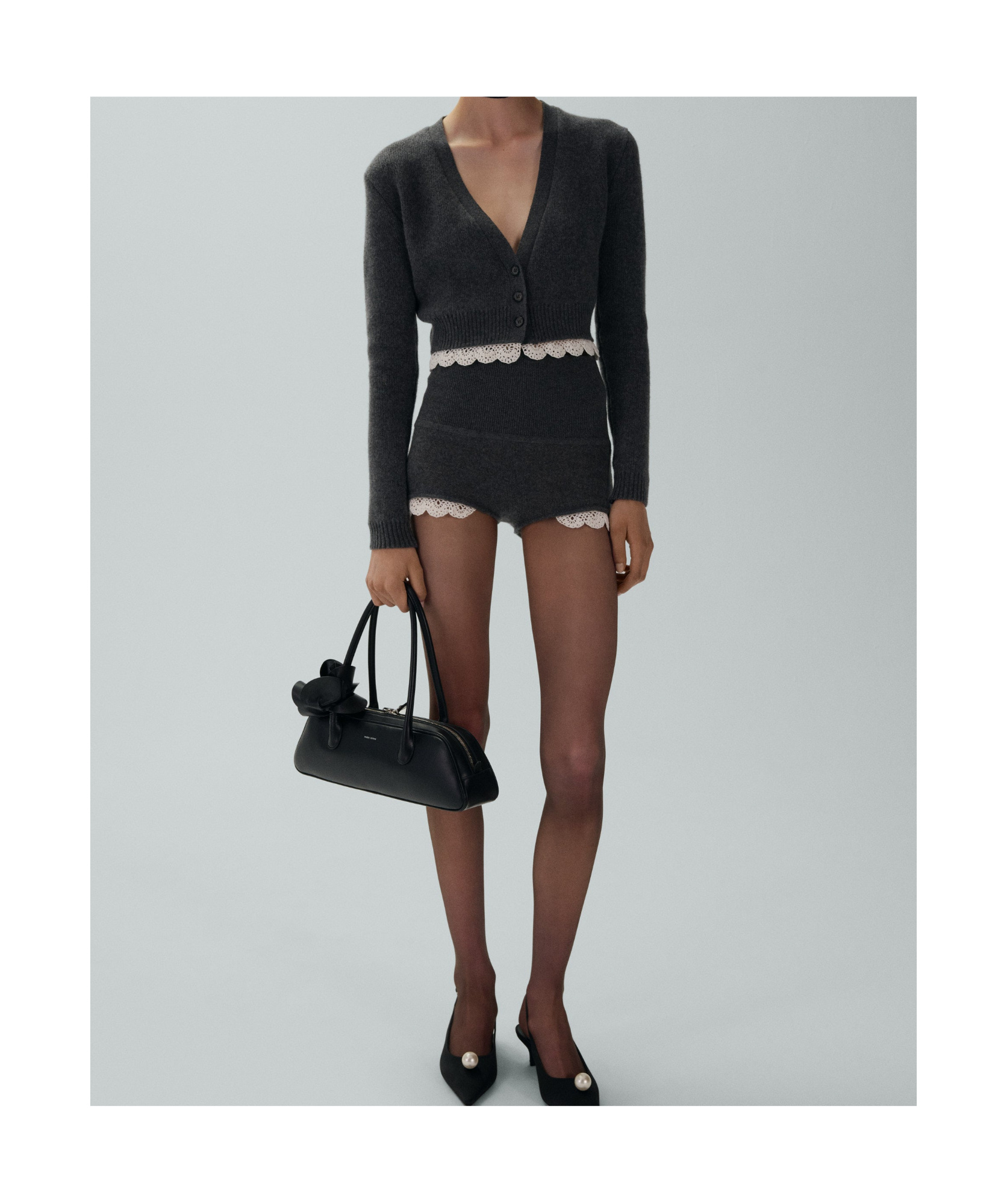 Shop Magda Butrym Lace-trim Cashmere Cardigan In Black