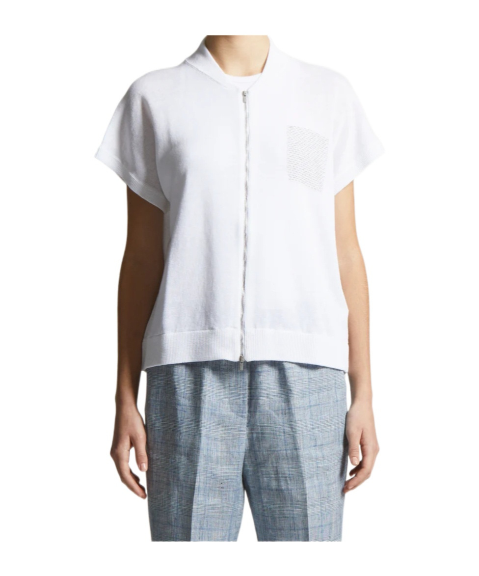 Peserico Short-sleeve Zip-up Knitwear Top In White