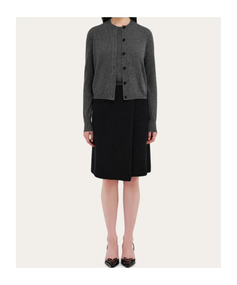 Ferragamo Dark Grey Stretch Cashmere Blend Cardigan In Gray