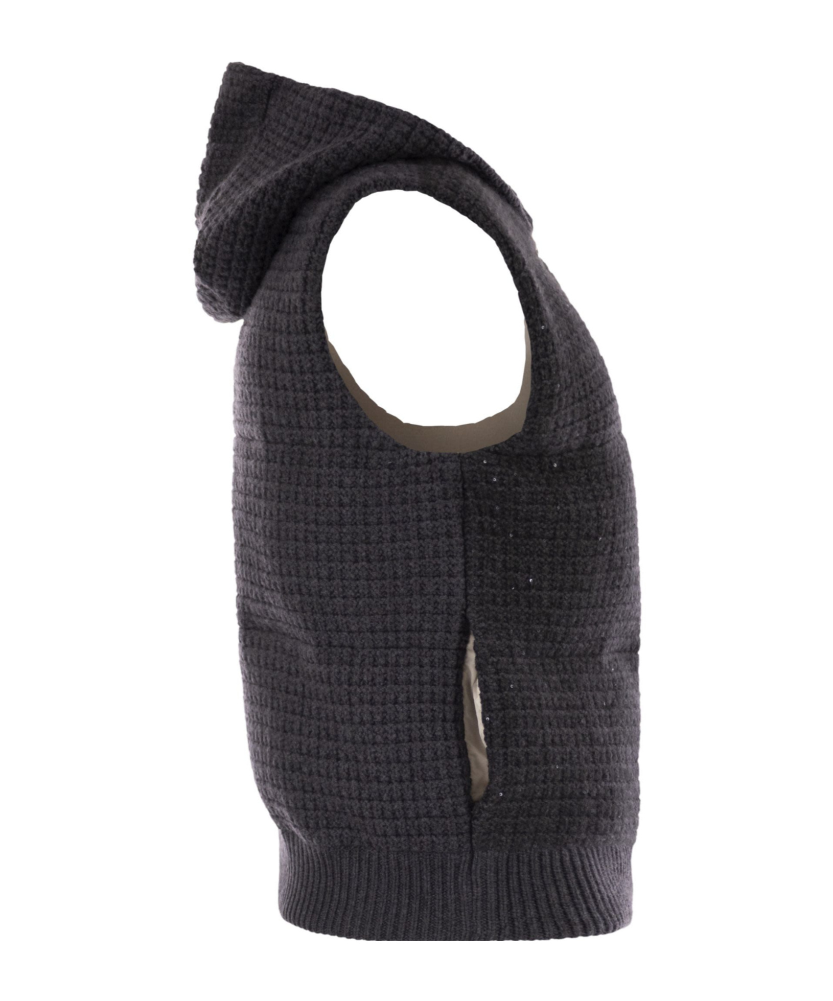Fabiana Filippi Short Hooded Vest With Textured Knit And Zipper Closure In Black