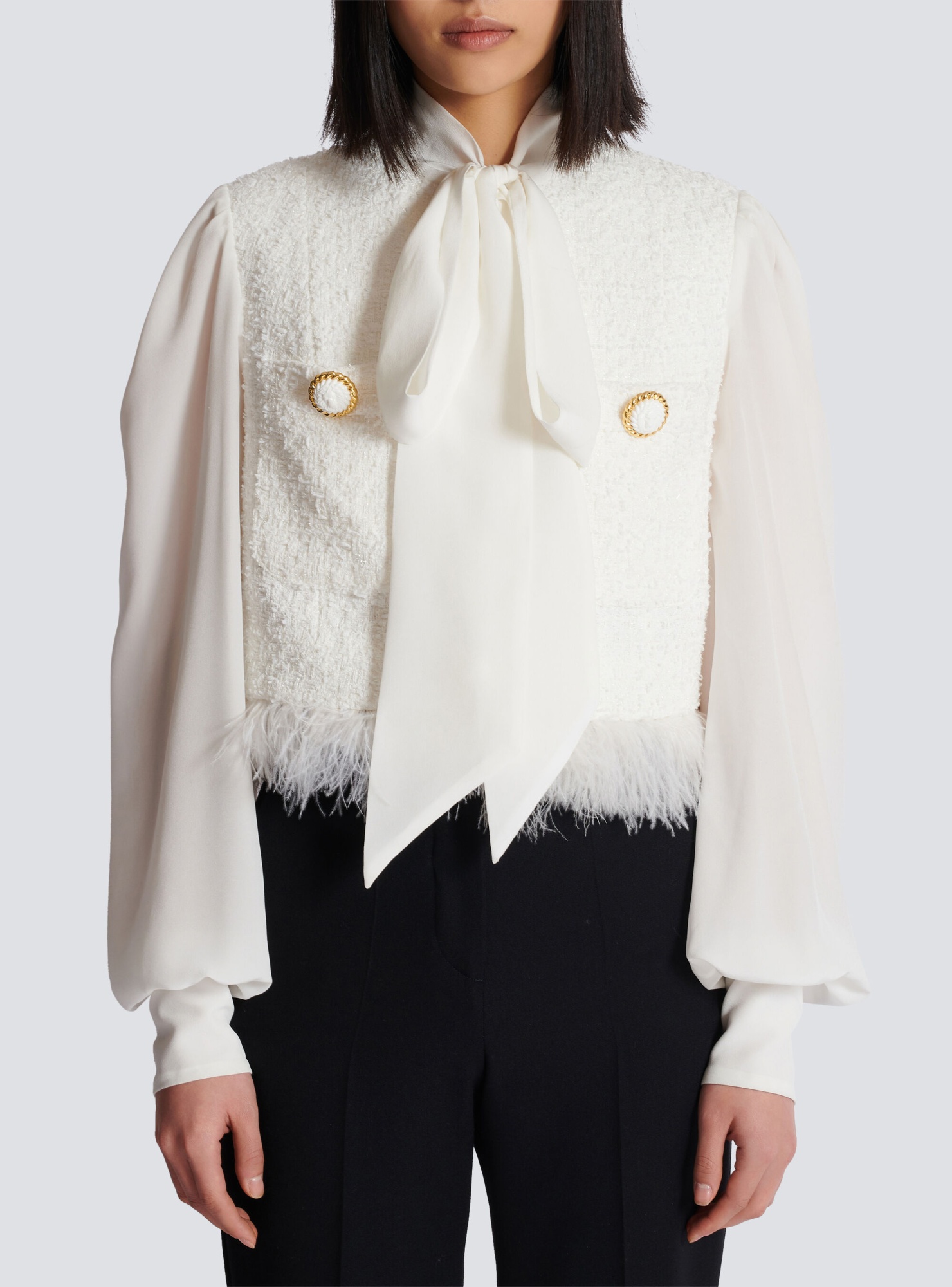 Shop Balmain Tweed And Crepe Jacket In White