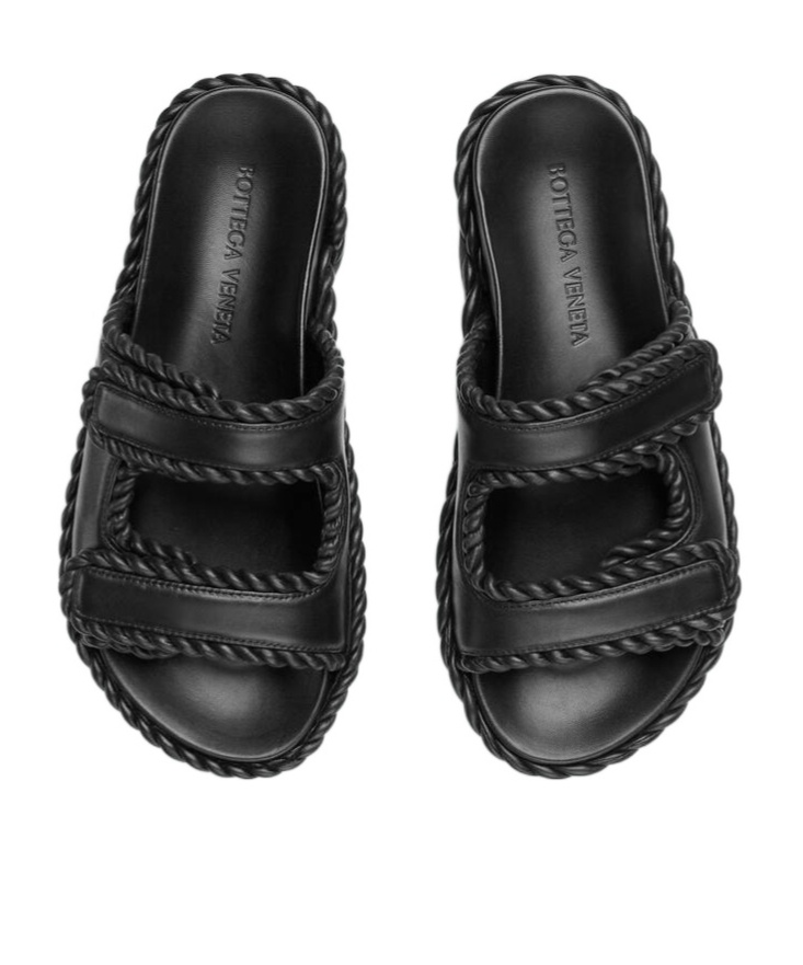Bottega Veneta Jack Flat Mule Black Nappa Leather Sandals In Black