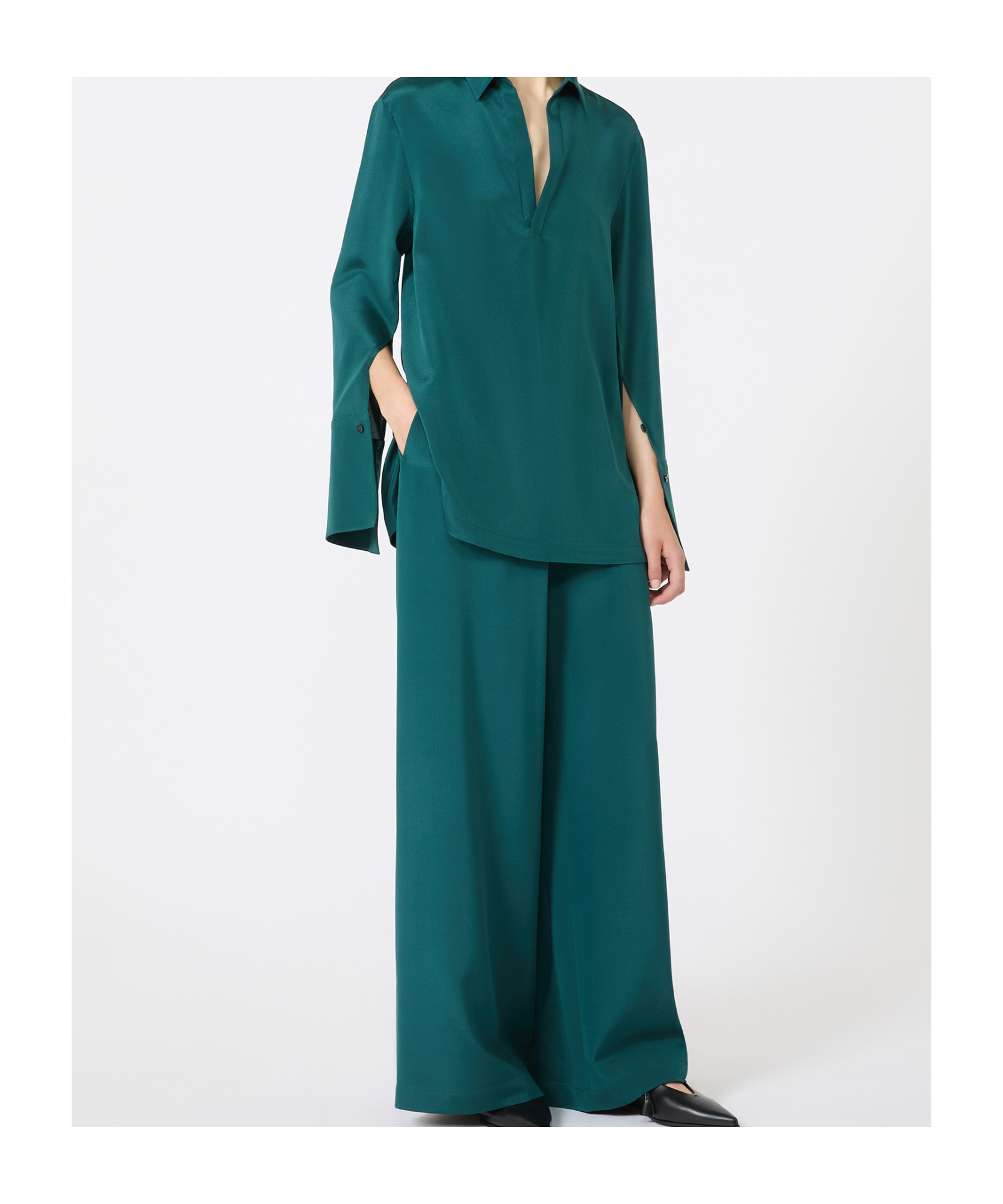 Max Mara Comfortable Trousers In Stretch Crêpe De Chine In Green