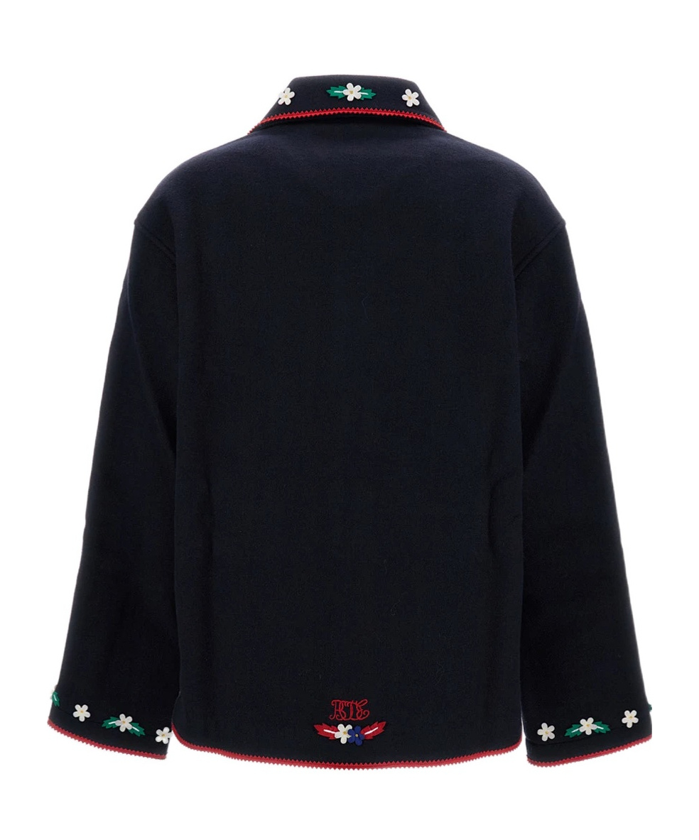Bode Carroll Embroidered Wool Jacket In Blue