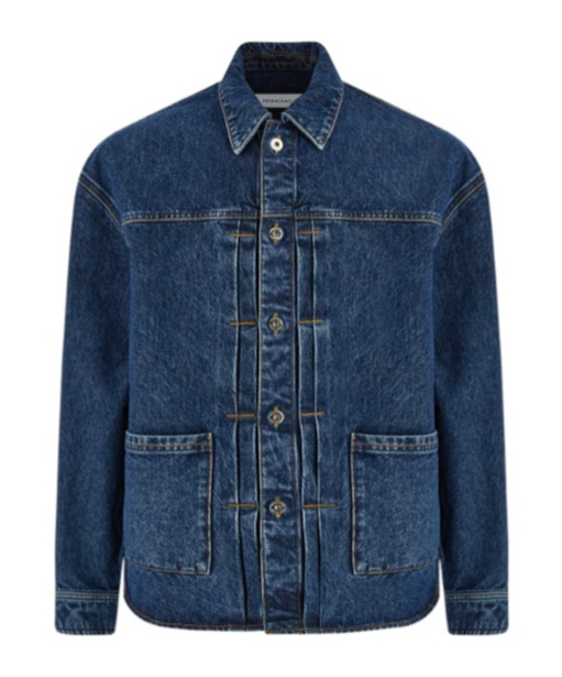 Ferragamo Button Long-sleeved Denim Coat In Blue