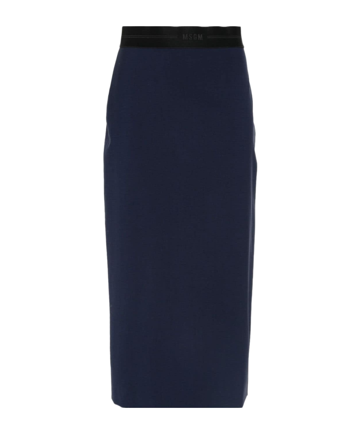 Msgm Calf-length Skirt With Rear Slit And Slub Texture In Black