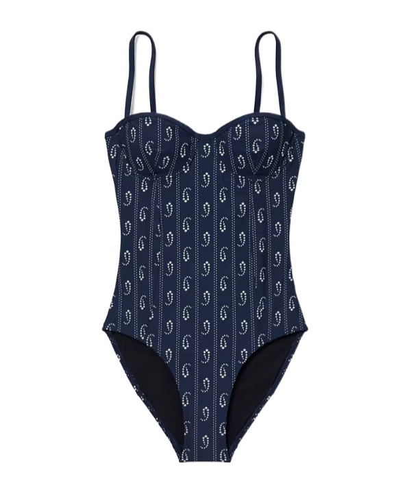 Tory Burch Printed Underwire Swimsuit In Blue