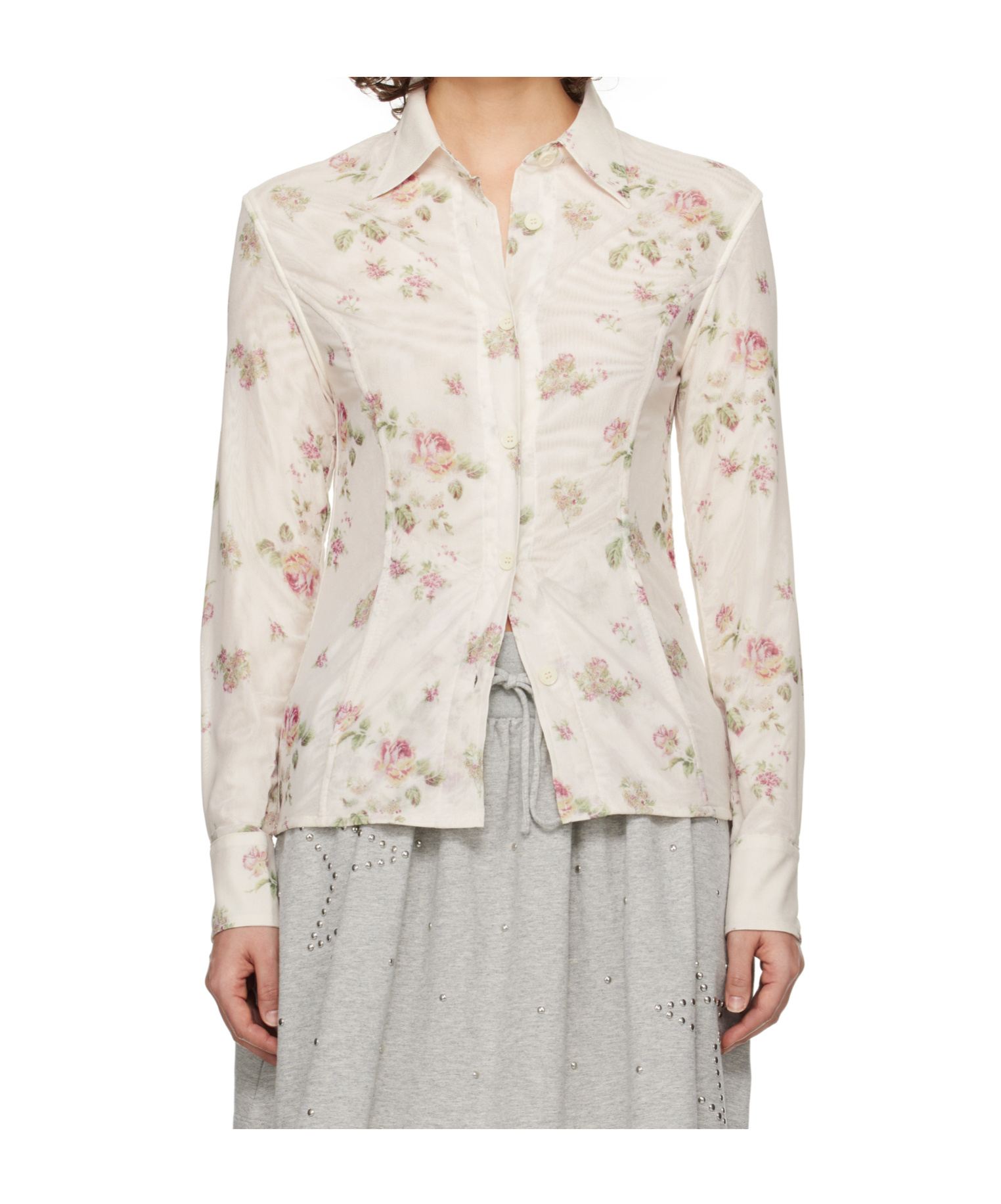 Open Yy Double-layered Mesh Print Shirt In Yellow
