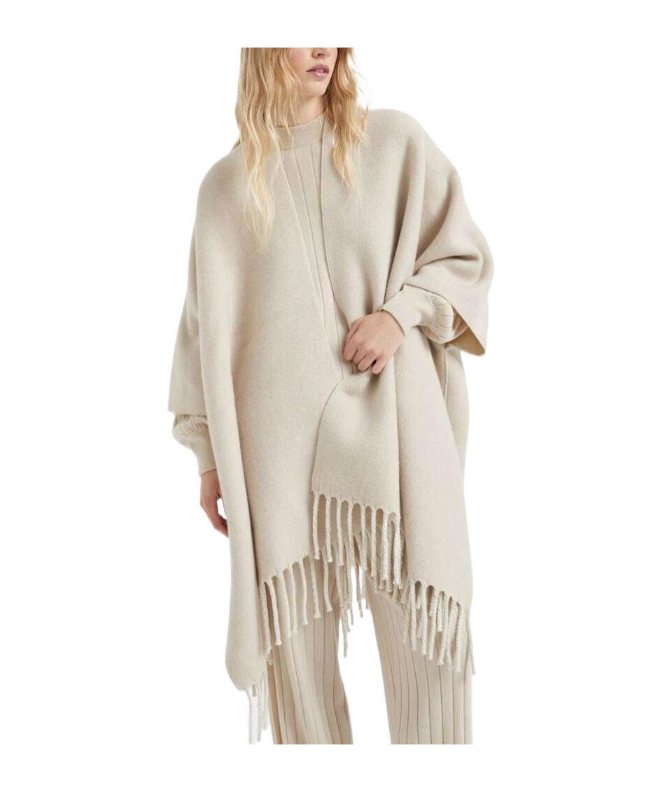 Brunello Cucinelli Gestricktes Cape Mit Fransensaum In White