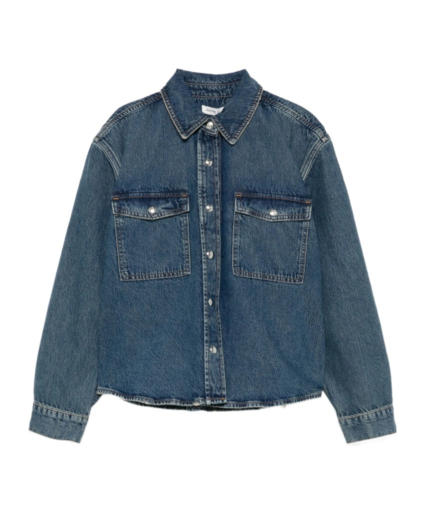 Shop Anine Bing Long Sleeved Denim Shirt In Blue