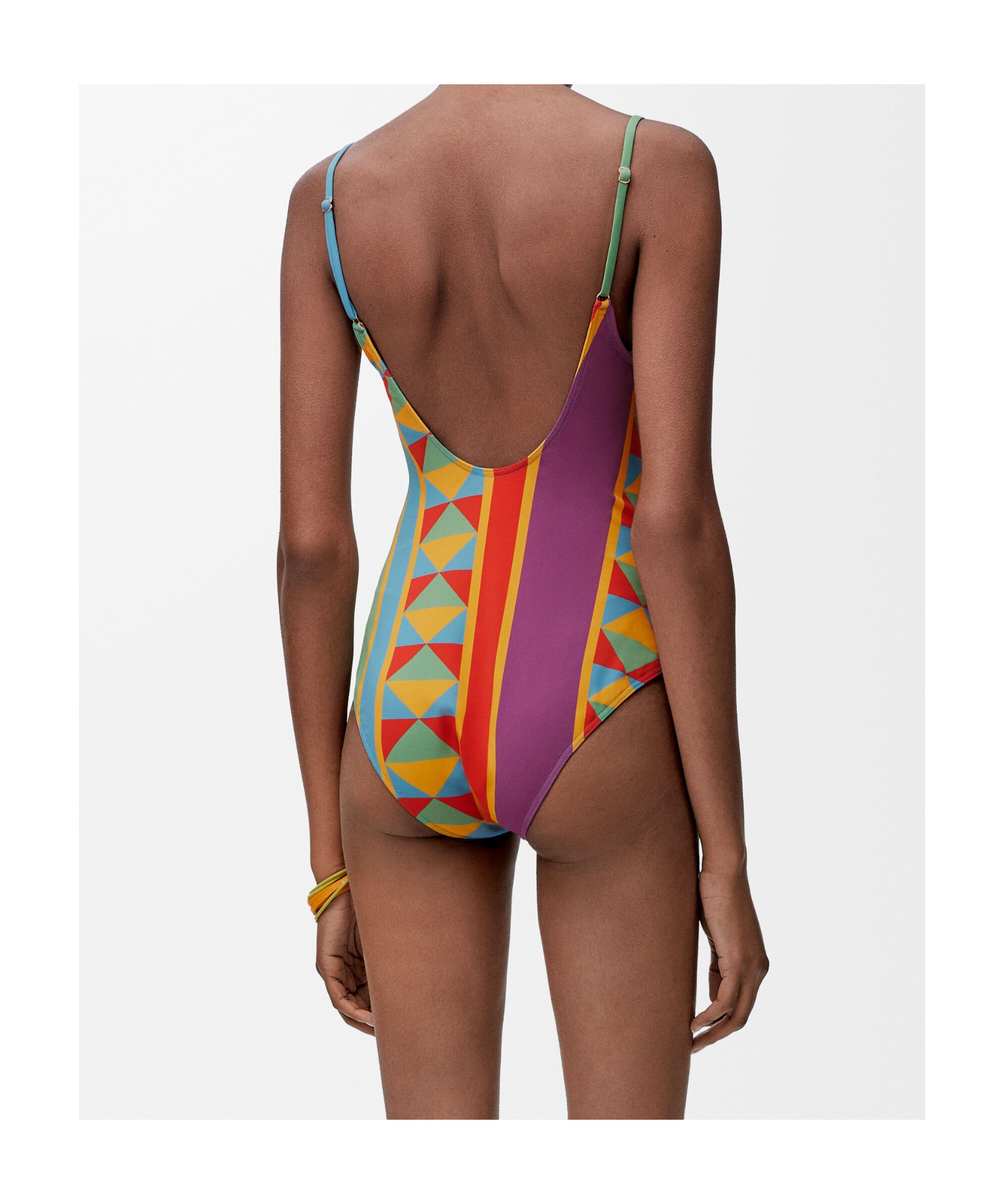 Loewe Anagram Geo Print Low-back One-piece Swimsuit In Multi