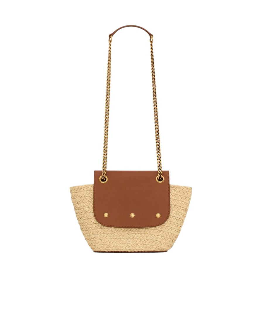 Saint Laurent Small Manon Raffia Crossbody Bag In Nude