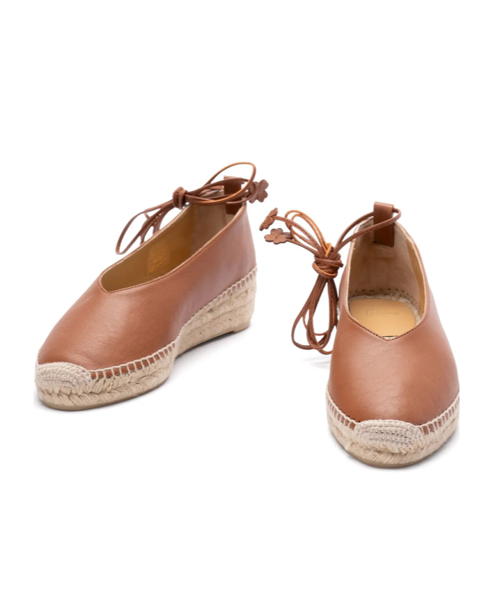 Castaã±er Leather Espadrilles With Braided Raffia Sole In Brown