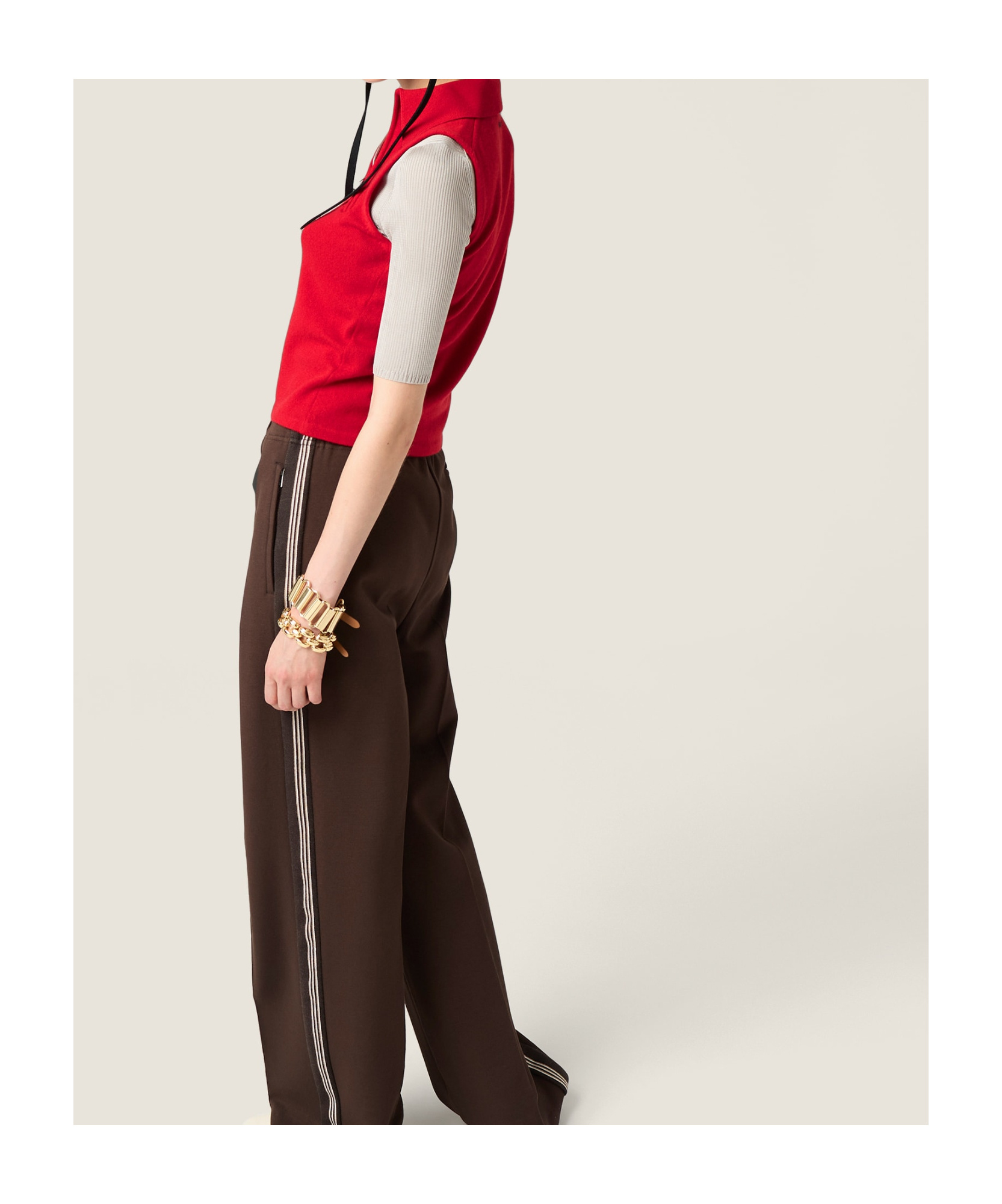 Miu Miu Ribbed-collar Zip-front Sleeveless Vest In Red