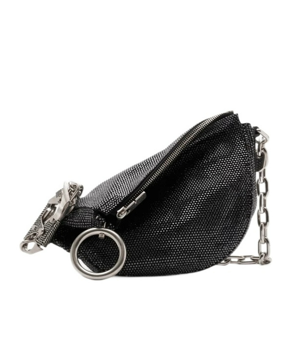 Burberry Woman Black Leather Knight Medium Shoulder Bag In Black