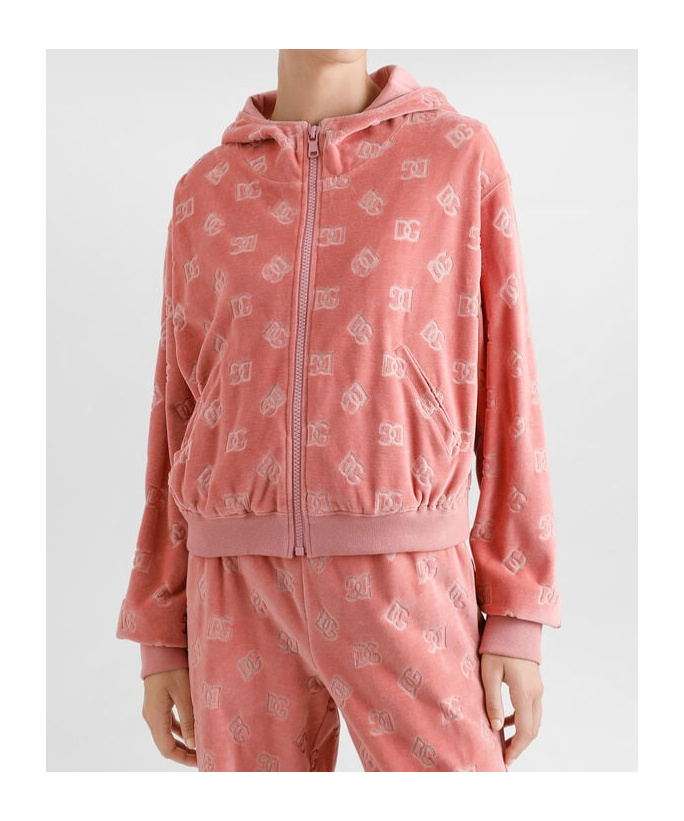 Dolce & Gabbana Chenille Jacquard Hoodie With Dg Logo In Pink